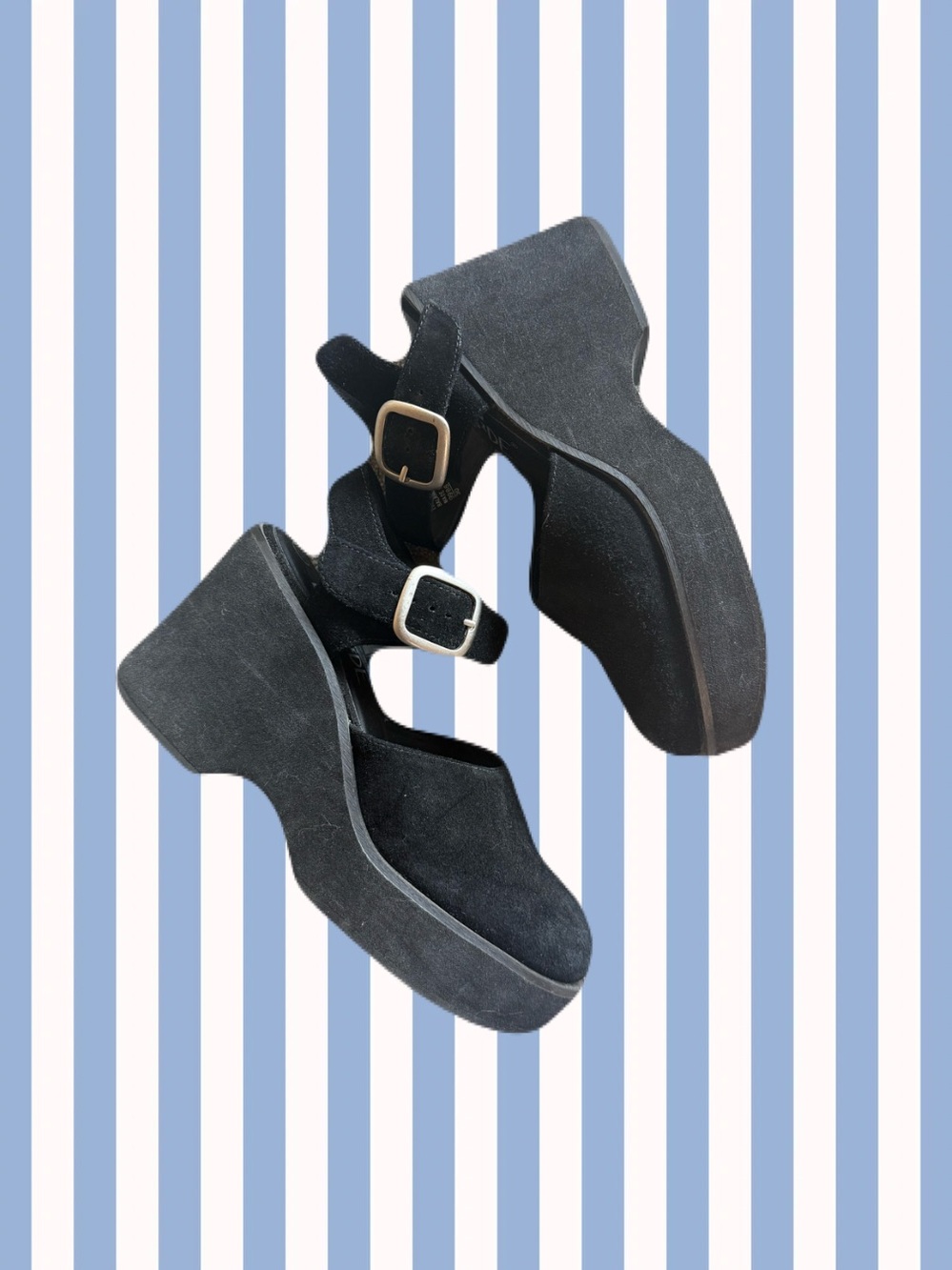 Lower Eastside - Vtg- Real Leather - Black Suede Platform Mary Jane Heels (6.5)
